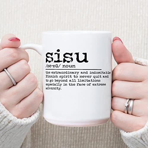 Finnische Sisu-Kaffeebecher, finnische Sisu-Tassen, nordisch, skandinavisch, 425 ml, Kaffeetasse, Keramik, lustig, inspirierend und sarkasmus, einzigartige Geschenkidee für ihn, sie, Mutter, Ehefrau,
