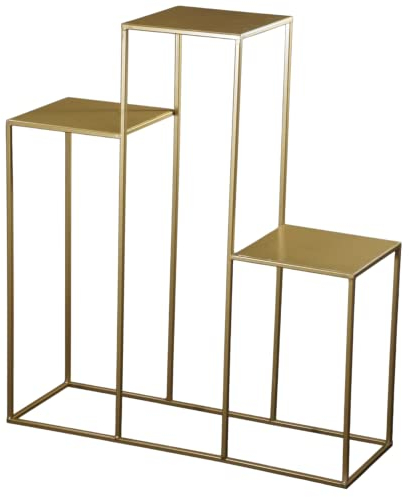 Moderne Pflanzentreppe Gold Metall Blumenständer mit 3 Regalen für Fotos Blumen und Dekorationen Industriell Loft (Gold)