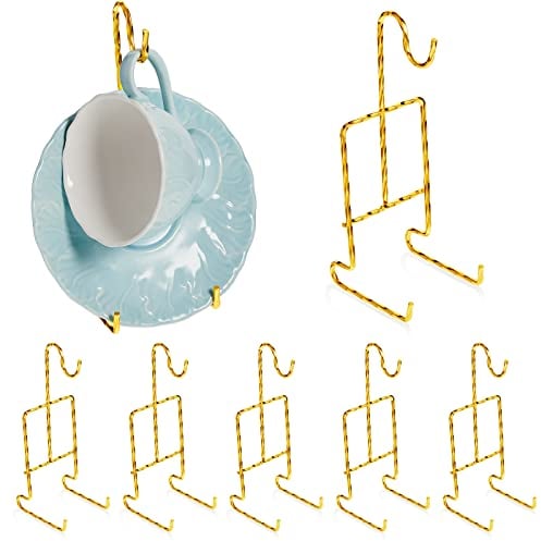 Gandeer 8 Pieces Tea Cup and Saucer Display Holder Rack Metal Saucer Tea Cup Holder Display Coffee Mug Organizer for Plate Teapot 6.22 x 2.44 Inches (Rose Gold, Spiral Style)