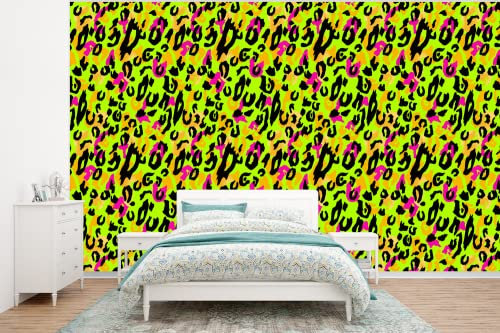 Selbstklebend Tapete Wandpapier Wandaufkleber Fototapete Tapeten Wanddeko 400x300 cm Pantherdruck - Muster - Neon - Gelb