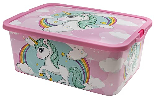 Stor Caja de almacenaje con Cierre de Click de 13 litros de Unicornios y Arco Iris