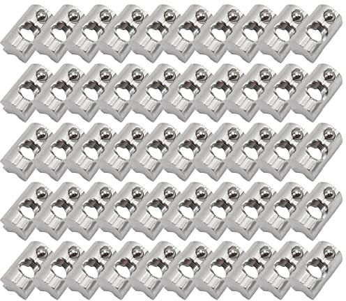 RANRAO 50 Stück Nutensteine mit Kugel Nut 8, Nutensteine M8, M8 Nutenstein Europäischer, T8 Gleitmuttern aus Silbernem für Aluminiumprofil Extrusionsschlitz für Aluminiumprofil-Extrusionsschlitz