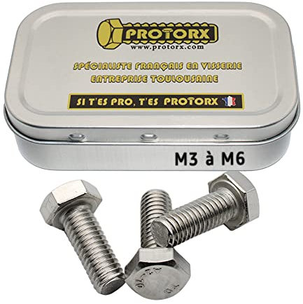 Vis Hexagonale Inox M5 x 80mm : Boite 5 Pcs Boulon pour Rondelles Metal Ecrou | Vis à Métaux Tête Hexagonale Acier A2 | Vis Boulon Anti-Rouille - DIN 933 | Boite Rangement Vis PROTORX