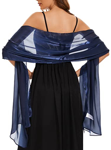 chuangminghangqi Damen Elegante Schal Sommer Dunkelblau Satin Stola Bridal Abend Wrap Schal Silk Feel Long Stolen für Abendkleid Party Hochzeit Braut Brautjungfer Frauen geschenk(Dunkelblau)