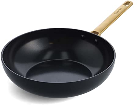 GreenPan Reserve Hard Anodized Healthy Ceramic Nonstick, 11 Wok Pan, Gold Handle, PFAS-Free, Dishwasher & Oven Safe, Black