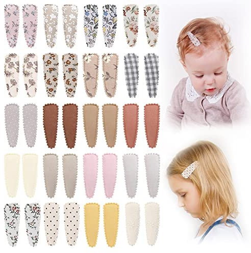 40 Stück Haarspangen für Mädchen, Blumenmuster, Druckknopf-Haarspangen, Haarspangen, Blumenmuster, umwickelt von Stoff, Haarschmuck für Babys, Mädchen, Säuglinge, Kleinkinder, Kinder (PP174AA01)
