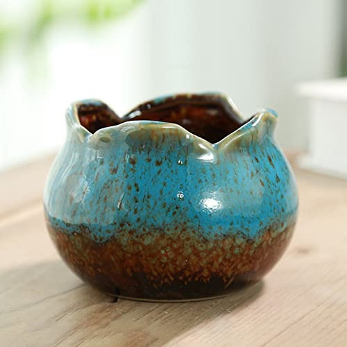 PERZOE Pot de Fleurs Succulent en céramique avec Trou de Drainage, Petit Pot de Plantes succulentes Cactus pour Plantes d'intérieur et d'extérieur Bleu