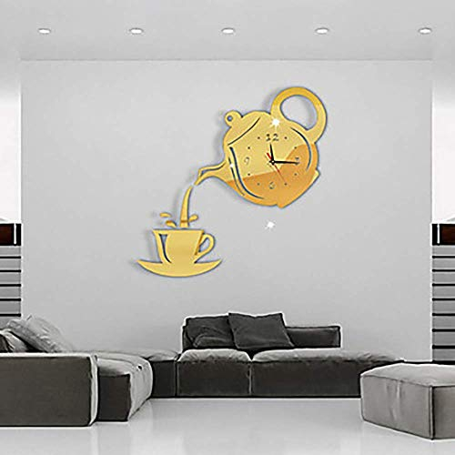 ZEDARO wall clock Creative Teapot Silver Gold Black Modern/Contemporary Plastic And Metal Irregular Indoor/Outdoor, Wall Clock