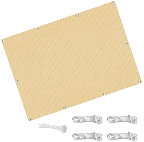 Voile D'ombrage Respirant Rectangulaire 5 x 6 m UV Protection Bache ombrage Voile Solaire avec Oeillets et Cordons pour Terrasse Jardin Extérieur Balcon, Jaune