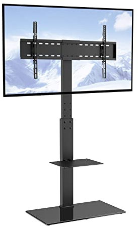 VEVOR Swivel Tall TV Stand Mount for 32 to 85 Inch TVs, Height Adjustable Portable Floor Stand With Tempered Glass Base for Bedroom, Living Room