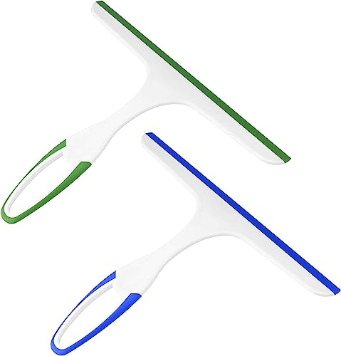 2 Pcs Window Squeegees, Shower Squeegees for Bathroom, Plastic Window Cleaner Squeegees, Glass Screen Cleaning Rubber Blade, Cleaner Scraper Washer for Mirror, Bathroom, Window, Floor, Glass