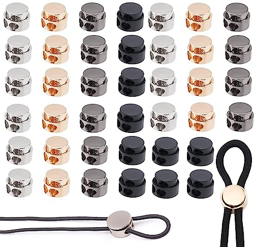 40 Pièces Cordon Ressort Cordon Boutons, Double Trou de Corde, Serrures de Cordon Fermeture, Cordons en Métal Bouchon, Rond Bouchon de Cordon, pour Cordes, Longes, Vêtements, Sacs à Dos (4 Couleurs)