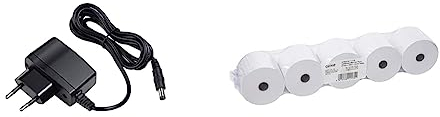 Casio AD-A60024 Netzadapter & Genie Additionsrollen Ersatz-Papierrollen geeignet für Kassen und druckende Tischrechner 40 lfm 100 Prozent Holzfrei 57 x 12 mm, weiß, 5 Stück