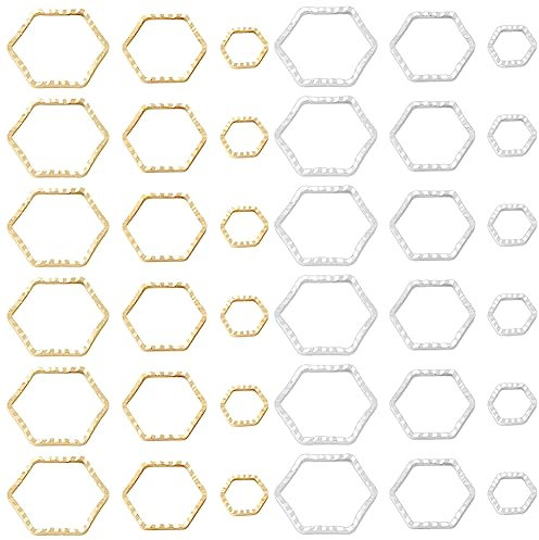 BENECREAT 48 Stück 6 Stile Echt Vergoldete Sechseckige Verbindungsringe, Messing-Geometrie-Schmuck-Verbindungsanhänger Für Halsketten, Armbänder, Schmuckherstellung
