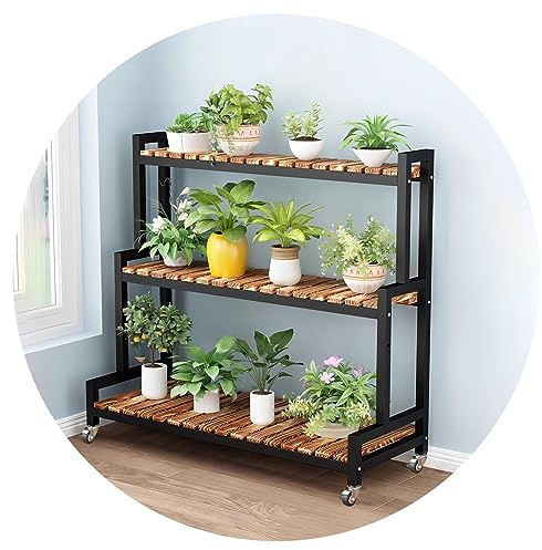 LIGUOYI Blumentreppe Mit Rollen Pflanzenregale Indoor Outdoor 2、3 Ebenen Blumenregal, Pflanzentreppe Lagerregal Schuhablage Display Rack Platzsparend Praktisch Pflanzenregal Für Patio Garten, Balkon