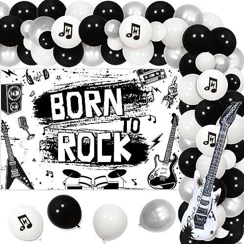 Rock and Roll Geburtstagsfeier Dekorationen für Jungen Gitarre Ballon Girlande Bogen Kit, geboren zu Rock Musik Elemente Hintergrund, Weiß &; Schwarz Crenics Rockstar Mottoparty Geburtstagsfeier