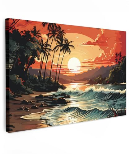 MuchoWow© Impression sur Toile Peinture 120x80 cm Tableau Mural Decoration Salon Reproductions de Tableaux Murale Moderne Rétro - Nature - Soleil - Eau - Arbres - Montagnes - Paysage