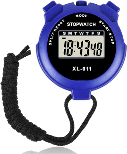 Digital Sports Stopwatch, Multi-Function Digital Sports Stopwatch Large Display, Single Lap/Split Memory Waterproof Stopwatch with12/24 Hour, Clock Alarm for Training Sports Swimming Running (Blue)