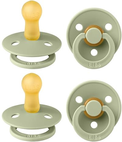 BIBS Colour Schnuller 4er-Pack, BPA-frei, Kirschform Nippel. Naturkautschuk/Latex, Hergestellt in Dänemark, Größe 2 (6-18 Monate), Sage