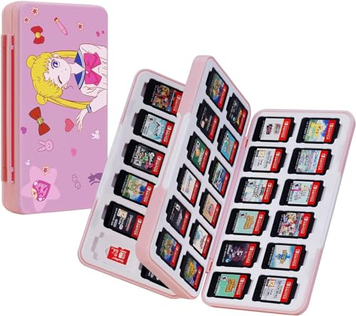 JINGDU Switch Spielehülle Kompatibel mit Switch NS2/NS/OLED/Lite – Für 48 Spiele & 24 Micro SD Karten – Tragbarer Kartenhalter Organizer – Rosa Design Jolie Fille