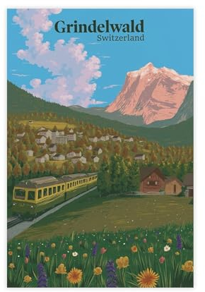 DEZARO Grindelwald Schweizer Poster Leinwand Poster Wandkunst Dekor Druck Bild Gemälde für Wohnzimmer Schlafzimmer Dekoration ungerahmt 40 x 60 cm