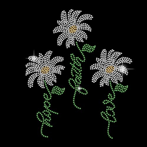 SUPERDANT Gänseblümchen Aufnäher Strass Hotfix Zum Aufbügeln Liebe Hoffnung Und Glaube Bügelbild Strass Zum Aufbügeln Verzierung Übertragung Stras Hotfix Transfer Patch für Kleidung Hoodie Tasche