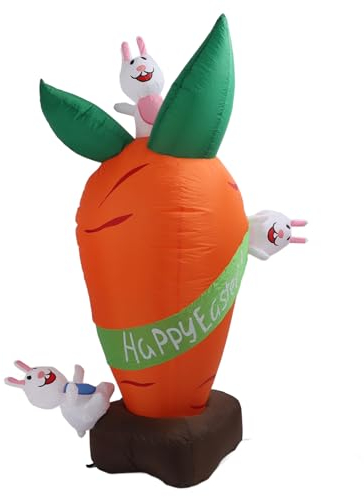 Bewinner 6FT Aufblasbare Osterkarotte und Hase, Aufblasbare Osterdekoration, Aufblasbare Osterkarotte Stehend mit Hase, Aufblasbare Osterdekoration für den Außenbereich mit Eingebauten