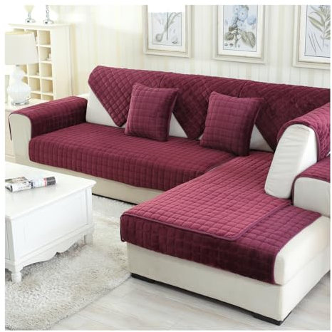 HonunG Couch Überzug,Sofa Überzug 1 2 3 4 Sitzer L Form Sofa Cover Sofa-Schutzhülle Ecksofa,Flanell Sofabezug Fühlt Sich Weich Anti-Rutsch-Design Sofa Auflage (Weinrot,70×180cm)