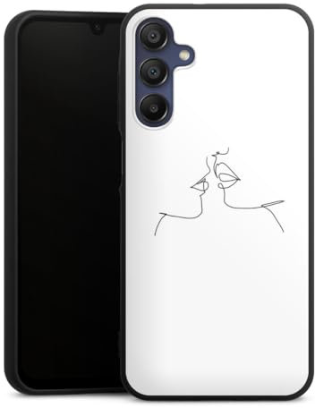 DeinDesign Premium Silikon Hülle kompatibel mit Samsung Galaxy A15 Handyhülle schwarz Case Kussmund Line Art Liebe