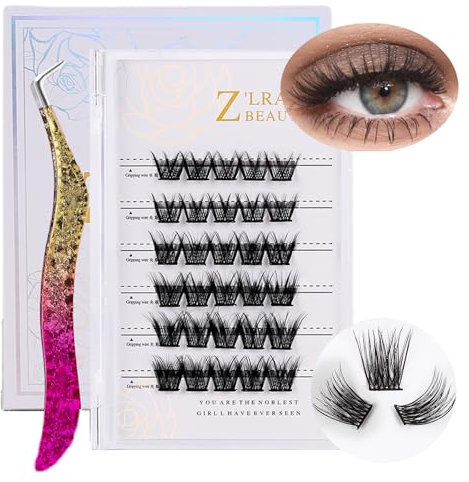 Reusable Self Adhesive Eyelashes 30Pcs with Lash Tweezer, Press On No Glue Self Stick Lashes Pre Glued Cluster Lashes for DIY Easy to Use, Natural Look (10-14mm)