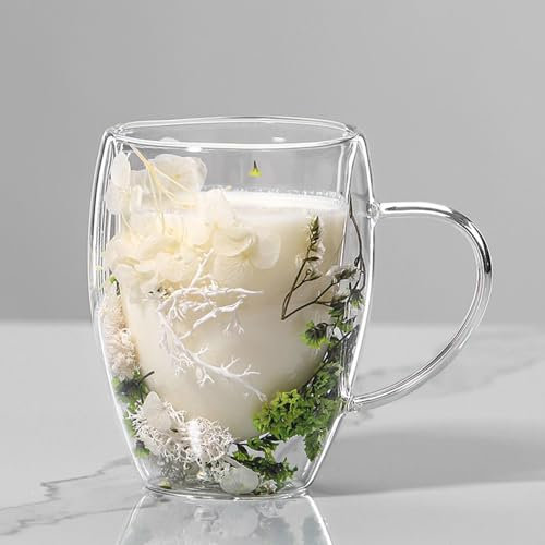 Voihamy Taza De Café De Cristal De Doble Pared Con Flores Secas, Taza Floral De Vidrio De Doble Pared, Taza De Café Transparente Vidrio Aislado, Tazas De Café Estéticas Para Bebidas Frías O Calientes