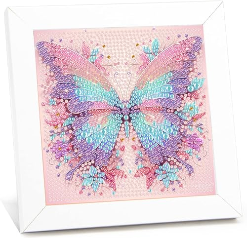 Schmetterlings Diamond Painting Kinder Mit Rahmen, Diamant Painting Bilder Schmetterling, Diamond Painting Kinder ab 4-6-8 Jahre, Diamant Bilder Arts Craft für Home Wand Decor(17,5x17,5cm)