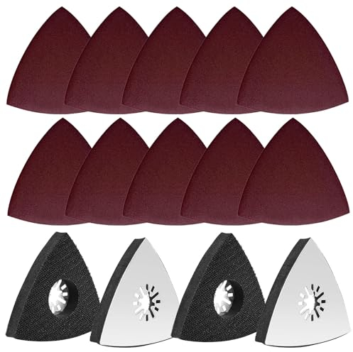 ANBOO 4 Stück Dreieck Schleifteller, Multitool Schleifplatte 80mm mit 10 Schleifpapier Dreieckschleifer, für Holz, Metall, Hartplastik, Putz, Schleifen, Entrosten