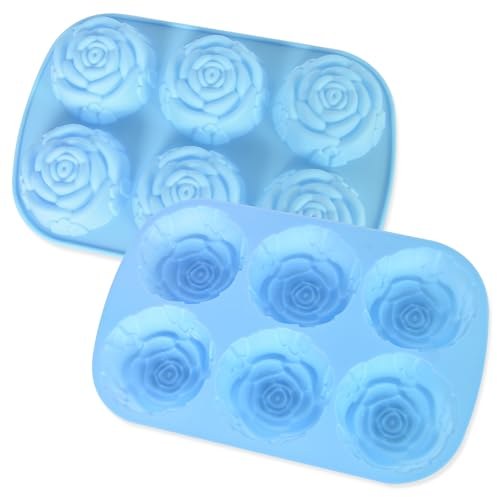6 Cavità Stampo in Silicone a Forma di Rosa, 6 Fori Tridimensionale Fiore Rosa Stampo, Stampo in Silicone Multifunzione Rose, Stampo per Dolci, Stampo per Cioccolato, Stampo per Torta Bread (Blue)