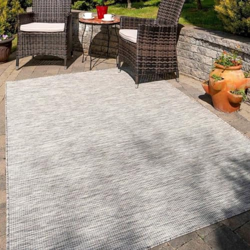 Grey Flatweave Outdoor Rug Awning Carpet Plastic Geometric Rug Washable Garden Patio Summer Camping Mat Balcony Floor 120cm x 170cm