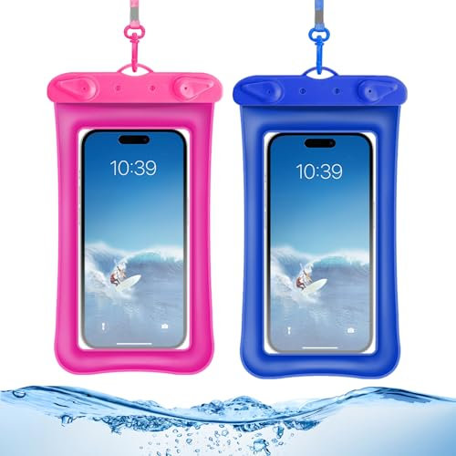 IPX8 Waterproof Phone Pouch Waterproof Phone Case for Swimming 2 Pack, Underwater Phone Cases Waterproof Phone Bag Up to 7.2 for iPhone 15 14 13 12 Pro Max,Samsung S24 S23,Huawei Redmi (Blue/Pink)