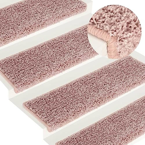 CINDERFUL Stufenmatten 15 STK. 65x21x4 cm Weiß und Rosa, Haushaltsbedarf, Stufenteppiche