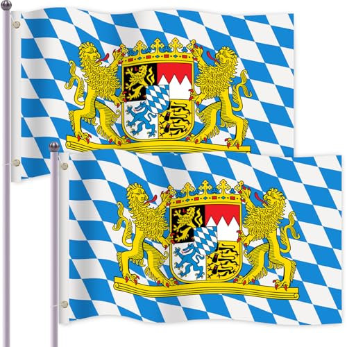 JUNEBRUSHS Bayern Flagge, 2 Stück Bayern Fahne 90 x 150 cm Oktoberfest Deko Wetterfeste Oktoberfest Fahne mit Messing-Ösen für Indoor Outdoor Oktoberfest Party Dekorationen Bayern Deko