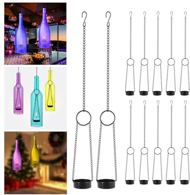 AceList Weinflaschen-Kerzenhalter aus Schmiedeeisen, zum Aufhängen, für Innen- und Außenbereich, für geschnittenen Wein, Bier, Likör, Whiskey, Alkohol und Champagner, Schwarz, 12 Stück