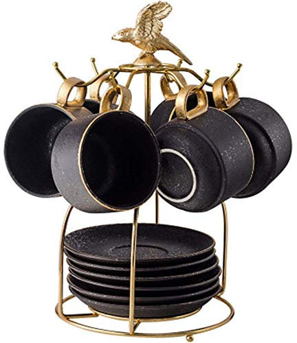 CQIKRWGWS Tee-/Kaffeetassen-Set, 13-teilig, Goldrand, nordischer Stil, glasiertes Porzellan, Kaffee- und Teeservice mit 6 Teilen