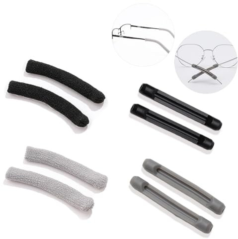 COYUN 4 paia di coperture in silicone per occhiali, Cuscinetti Auricolari in Maglieria per Occhiali Cuscinetti,parti di ricambio per occhiali, per gambe sottili in metallo (nero/grigio)