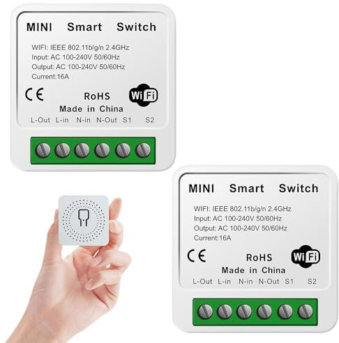 Dhqkqg Smart Light Switch, Mini WiFi Smart Light Switch DIY Breaker Module, Wireless Smart Switches for Lights Compatible with Alexa Echo and Google Home, 2 Way 16A (2 Pack)