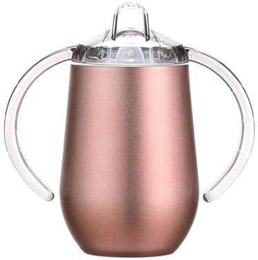 Stgbcst Botella de aprendizaje de acero inoxidable de 300 ml con asa, vaso educativo de dos capas, vaso educativo a prueba de fugas y hervidor, con pico de pato (oro rosa)