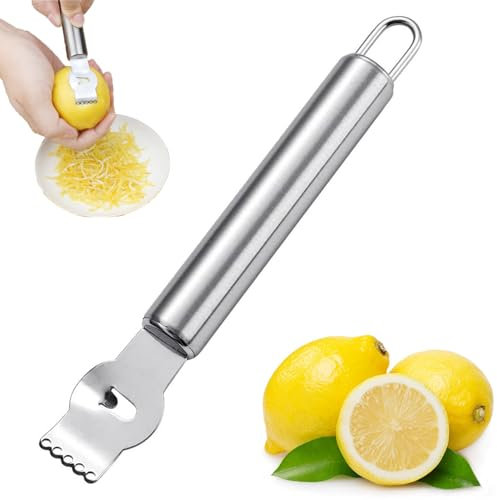 Zitronen Zester Schäler,Zestenreißer,Zitronen Schäler,Zestenschneider,Edelstahl Zitrone Peeler Reibe,Ziseliermesser,Professioneller Zitronen Zester,mit Kanalmesser und Aufhängeöse,für Küche und Bar