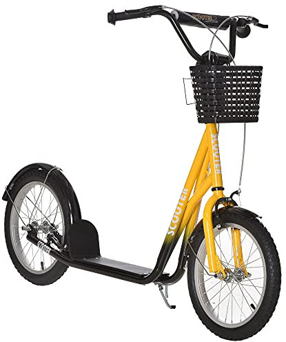 HOMCOM Kinder Roller Höhenverstellbar Kinderscooter mit Korb, Becherhalter, Tretroller mit großen Gummirädern, 2 Bremsen, für 5-12 Jahre Kinder, Orange
