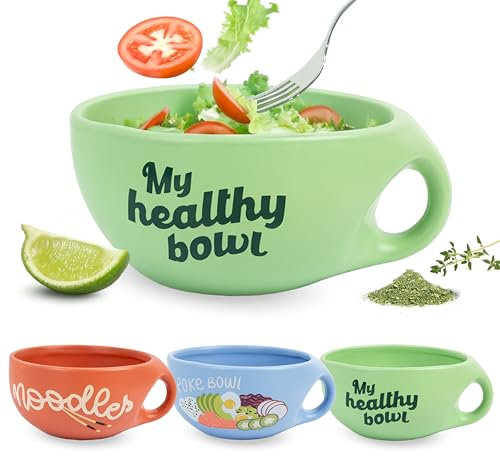 Fisura – Bol ensalada verde “my healthy bowl”. Bowl de desayuno original. Cuenco para sopa. Tazón de cerámica 680 ml para desayuno, ensalada o sopa. 19,5 cm x 8,5 cm