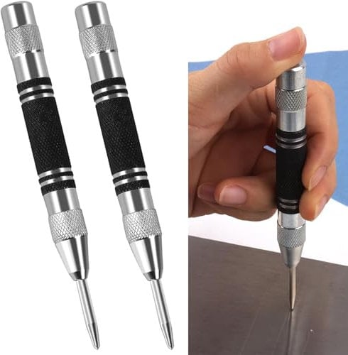 2 Pack Automatic Center Punch, 5 Spring Loaded Center Punch, Adjustable Tension,Drilling Holes Spring Loaded Center Hole Punch for Metal Wood Window Glass