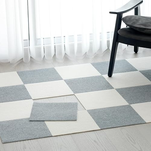 Teppichfliesen selbstklebender, modular einsetzbarer zuschneidbarer und waschbarer Teppich (1,6 m2, 20 Stück), rückstandsfrei entfernbar (Creme & Hellgrau, 28 cm x 28 cm, 20 Scheibe)