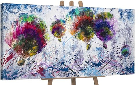 YS-Art Abstrakt Acryl Gemälde auf Leinwand handgemalt Freiflug Wandbilder Wohnzimmer Moderne Bunte Heißluftballon Wohndekor Bilder echte Kunst 160x80 cm