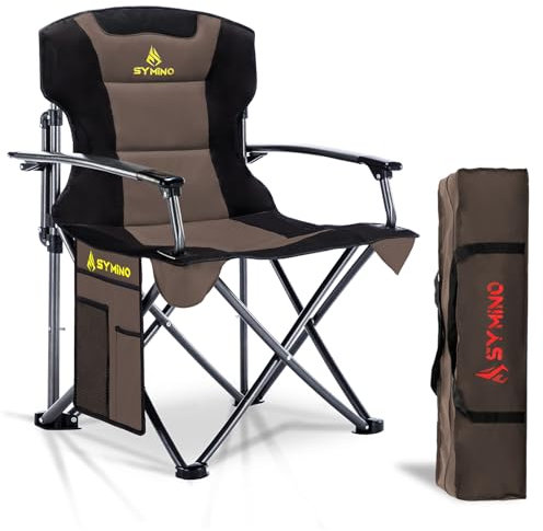 Symino Chaise Pliante Camping Max de 150kg avec Accoudoirs - Fauteuil Pliable pour Jardin/Pêche/Extérieur Braun
